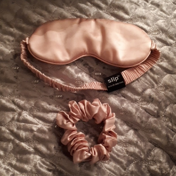 Slip Silk 100% Blush Silk Eye Mask & Slip 100% Silk Hair Tie Scrunchie Lot Set - Picture 3 of 10